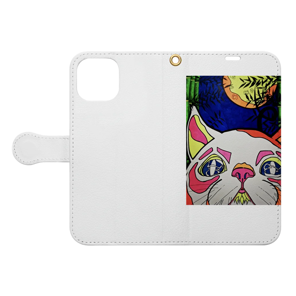 動物絵 Jamanakocic storeのカラフルな可愛い猫アイテム Book-Style Smartphone Case:Opened (outside)