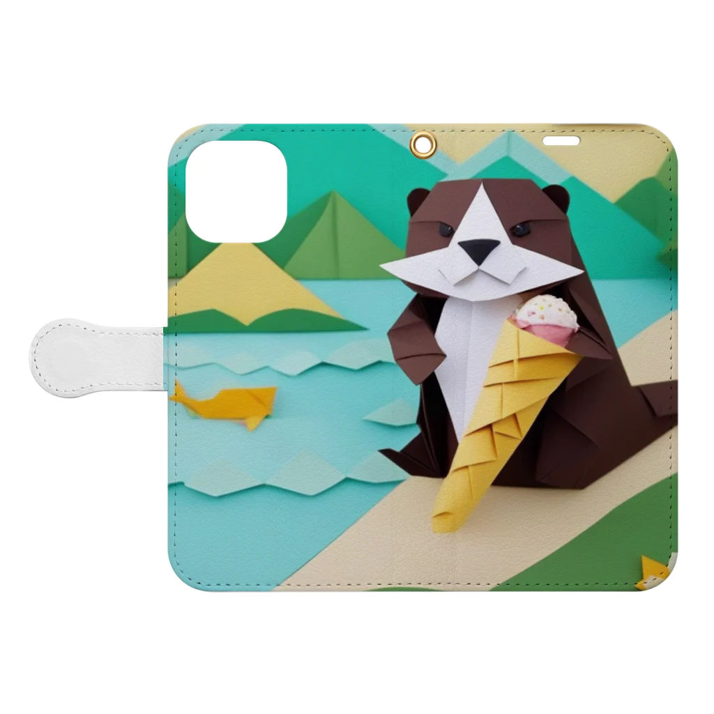 yumiceのice meets オリガミカワウソ Book-Style Smartphone Case:Opened (outside)