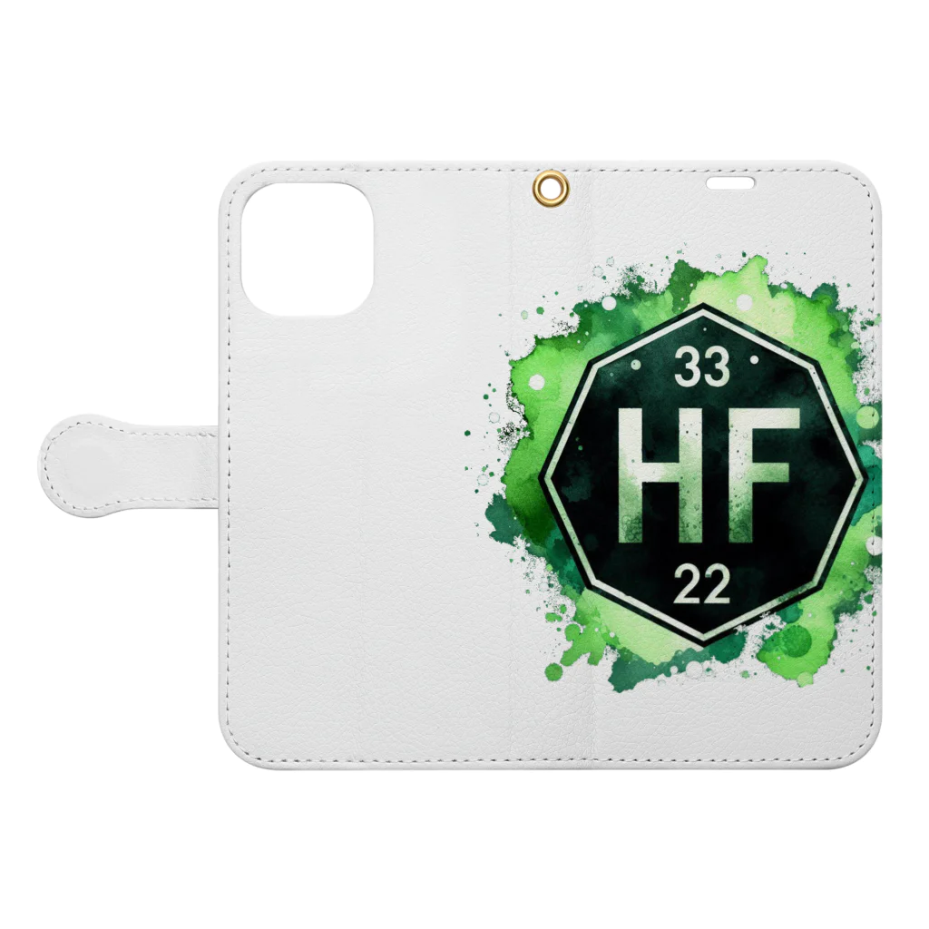 science closet（科学×ファッション）の元素シリーズ　~ハフニウム Hf~ Book-Style Smartphone Case:Opened (outside)