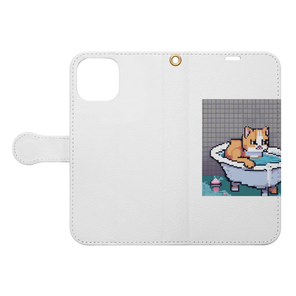 wakuwaku26のお風呂に入るボス猫 Book-Style Smartphone Case:Opened (outside)