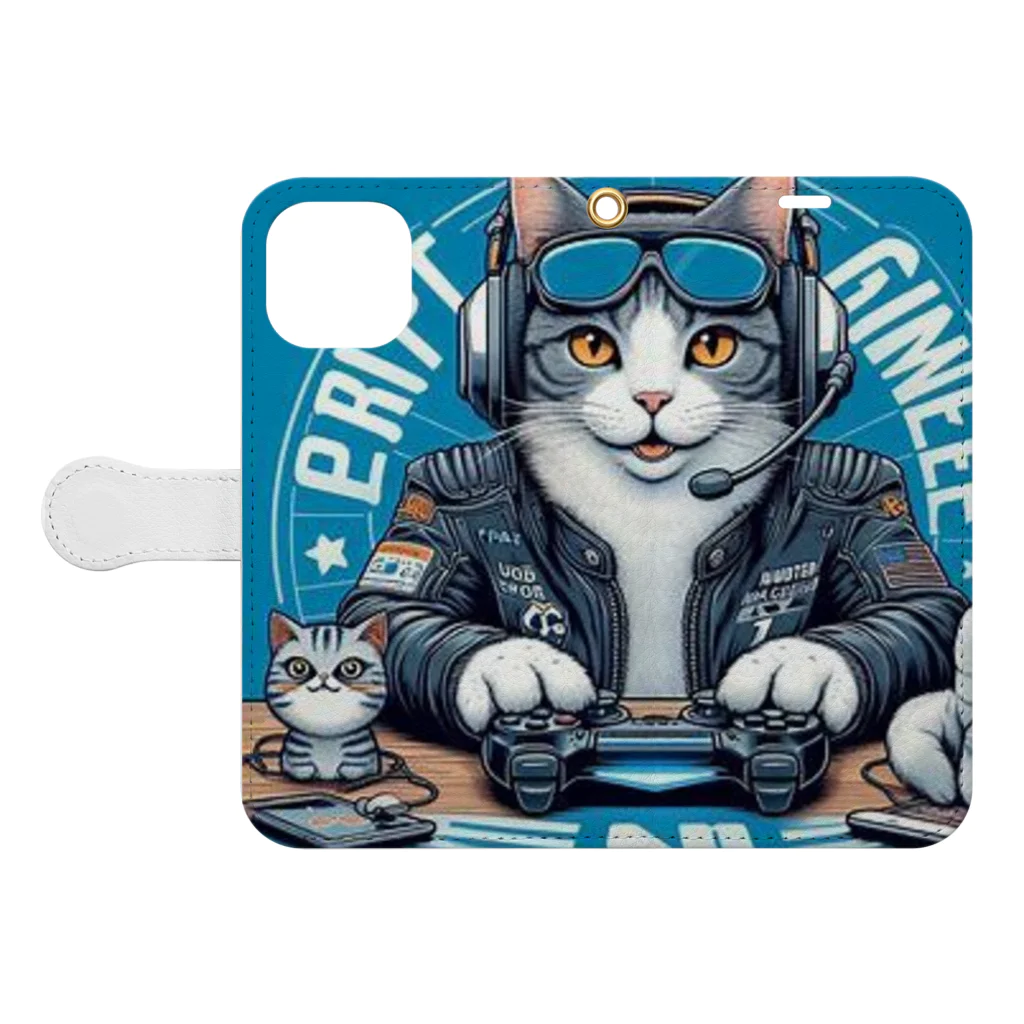 猫は癒やしの猫とプロゲーマー Book-Style Smartphone Case:Opened (outside)