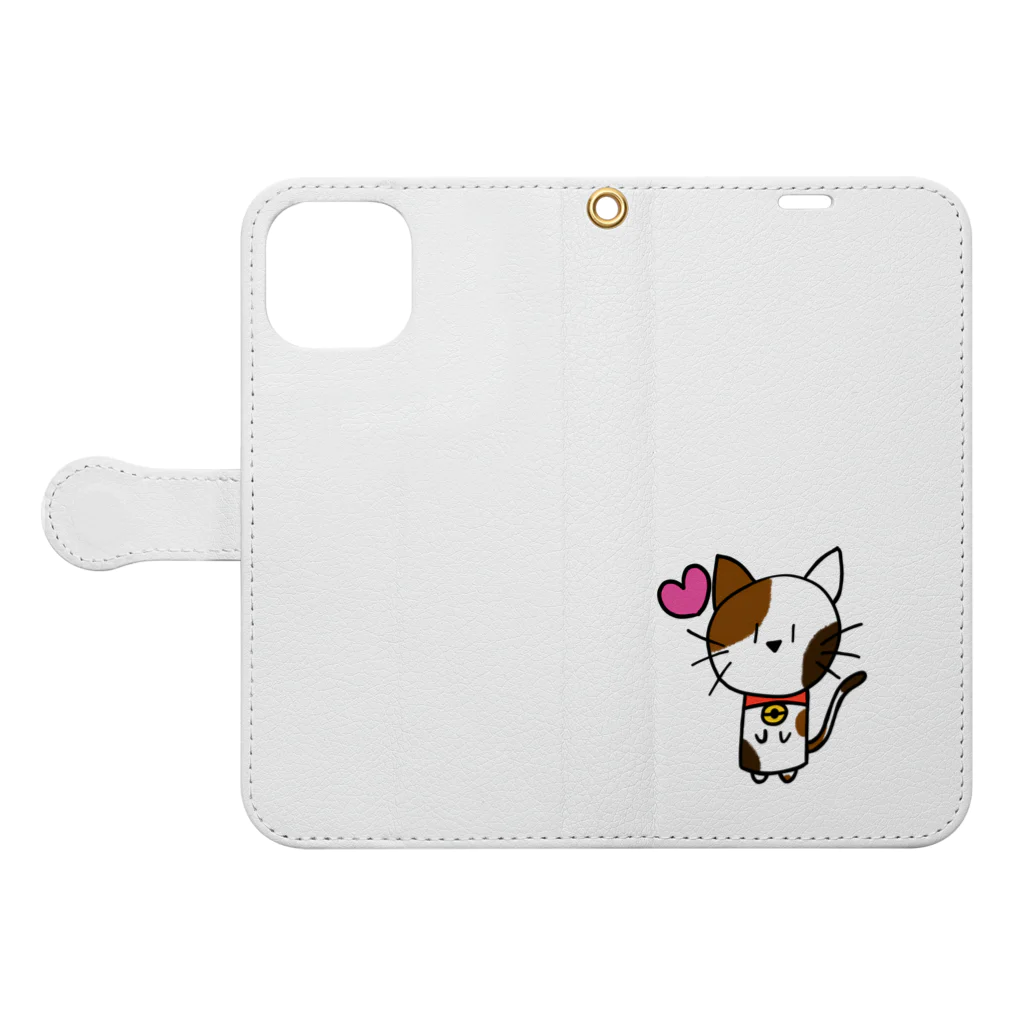 ねこ日和のねこ日和（ぶち猫） Book-Style Smartphone Case:Opened (outside)