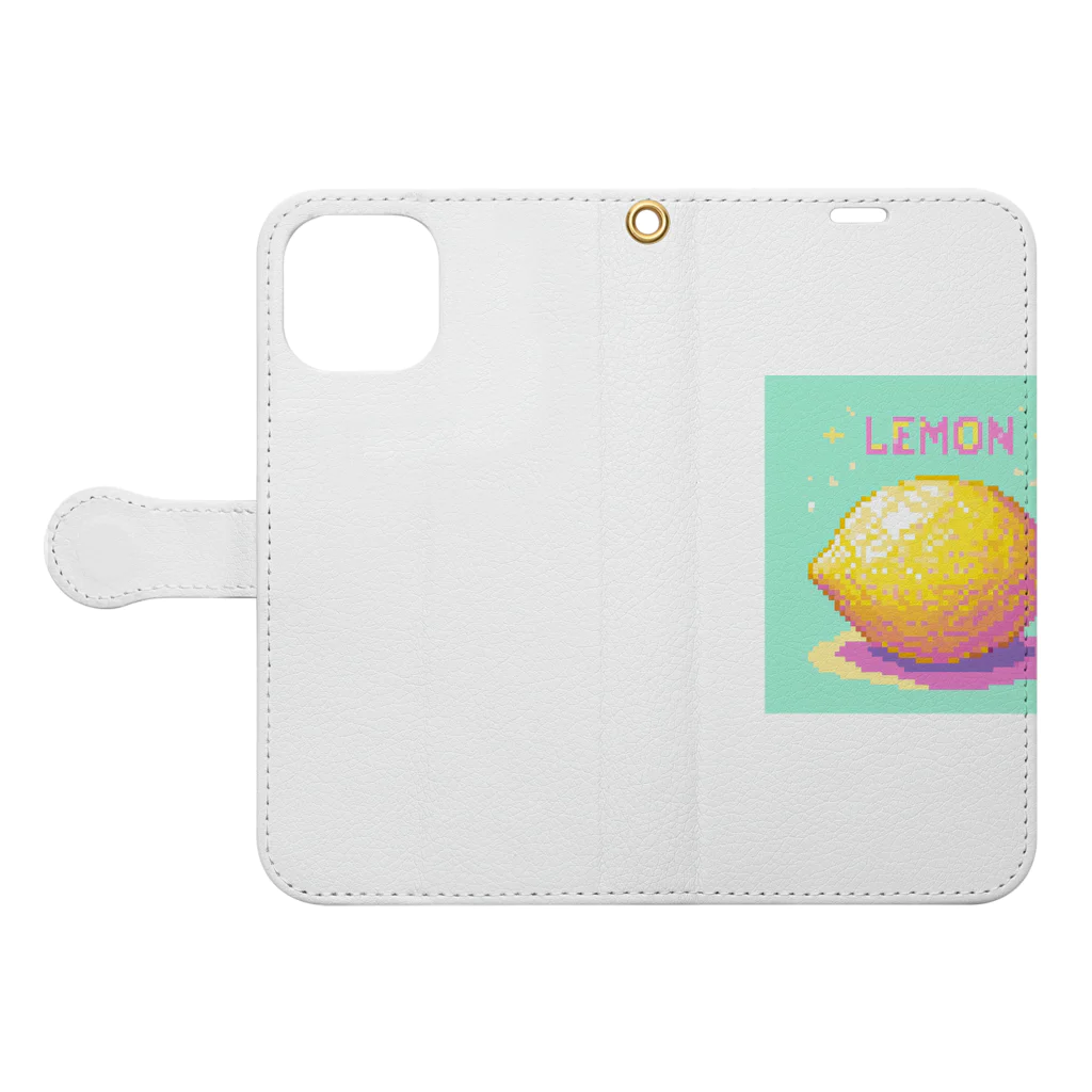ドット絵調理器具のドット絵「レモン」 Book-Style Smartphone Case:Opened (outside)