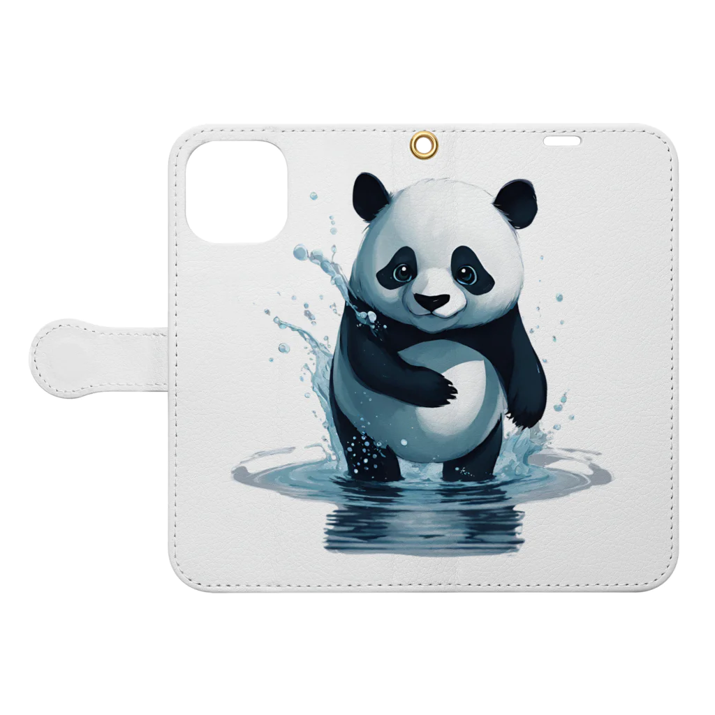 waterpandaのパンダの水遊び Book-Style Smartphone Case:Opened (outside)