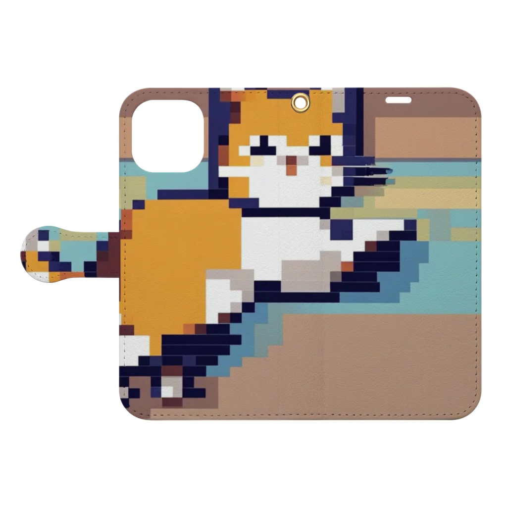 ネコナデール・ニャンコスキーの飛び掛かる猫 Book-Style Smartphone Case:Opened (outside)