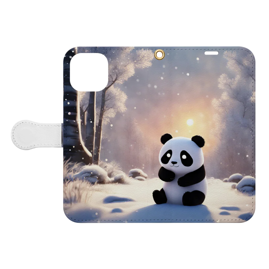 waterpandaの冬景色とパンダ Book-Style Smartphone Case:Opened (outside)