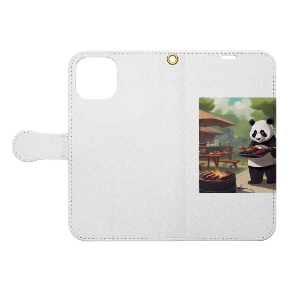 ycm02111968の「食欲をそそるパンダが食事を運びます！」 Book-Style Smartphone Case:Opened (outside)