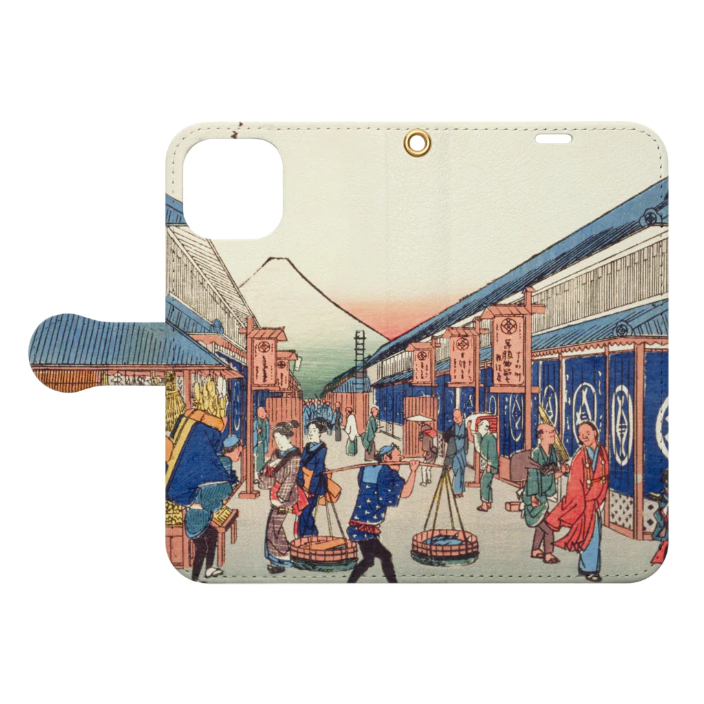 浮世絵ショップ のどぐろ　UKIYOE SHOP NODOGUROの東都名所　駿河町之図 / Famous Places in the Eastern Capital - Illustration of Suruga Town Book-Style Smartphone Case:Opened (outside)