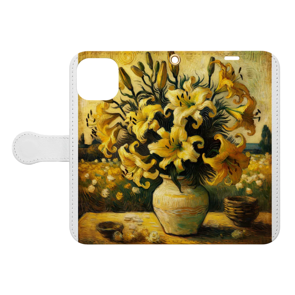 Dexsterのゴッホ風「ユリ」 Lily Van Gogh style01 Book-Style Smartphone Case:Opened (outside)