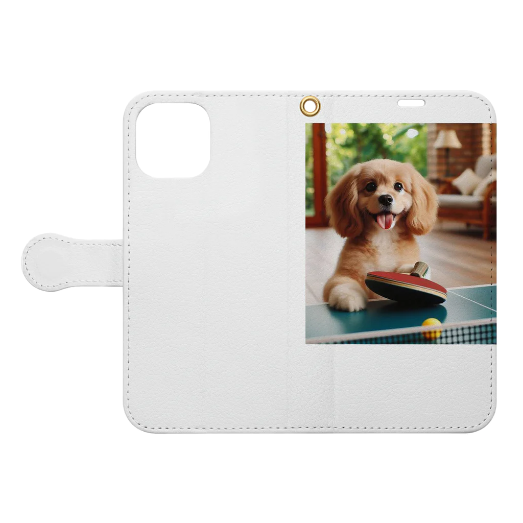 mitsu0123456の可愛い卓球犬 Book-Style Smartphone Case:Opened (outside)