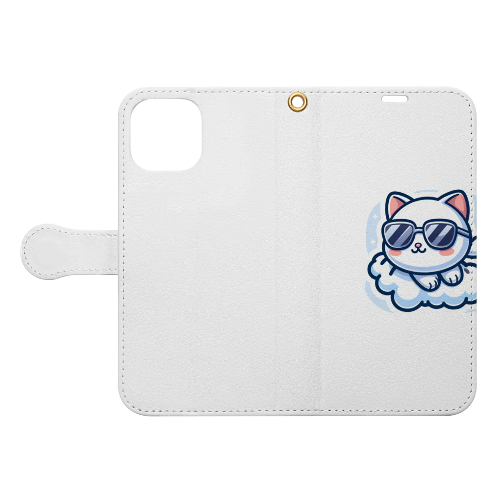 アニマルぐらさん本舗のふわふわの雲の上に座るねこちゃん Book-Style Smartphone Case:Opened (outside)