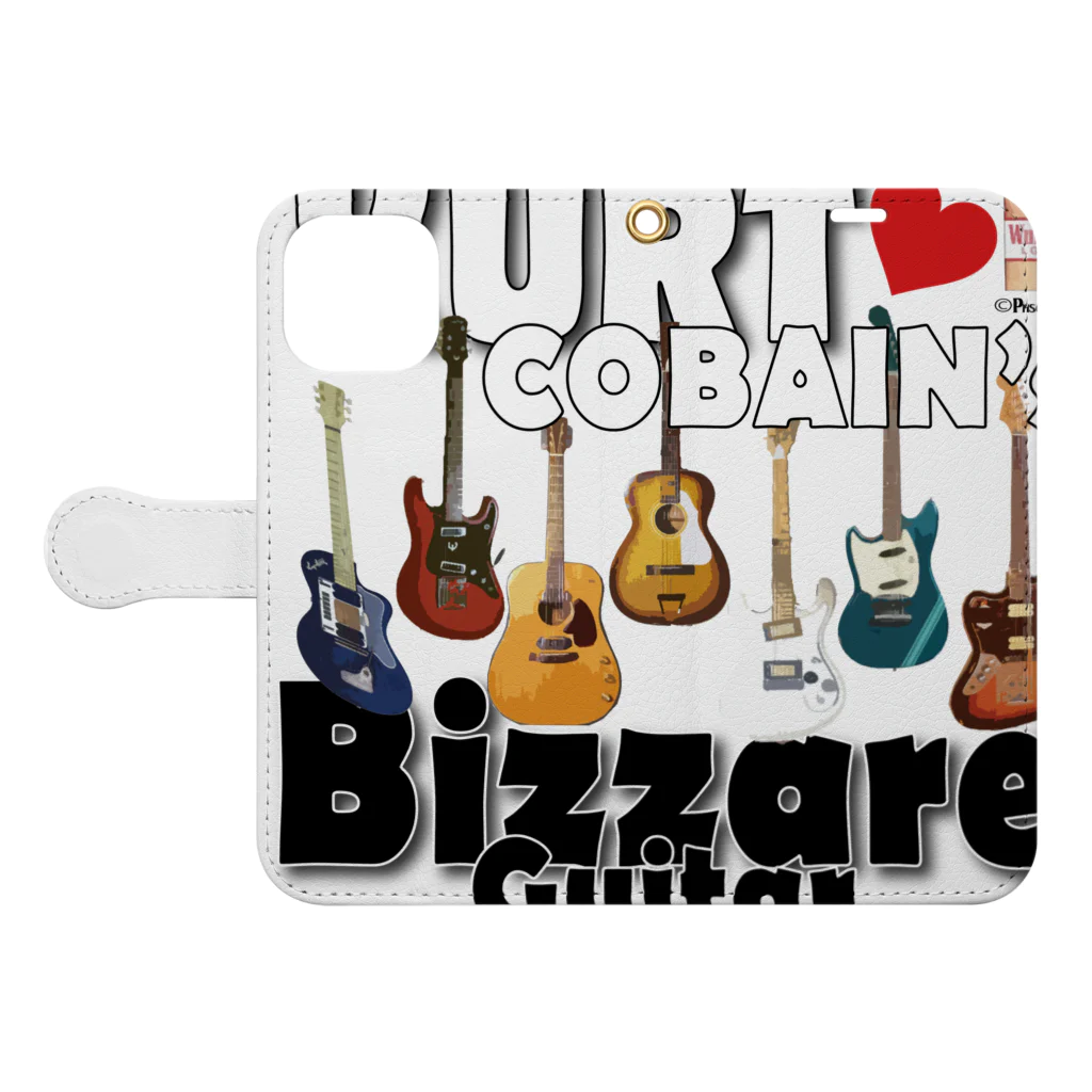 PHSG SOUND 音楽とアートのBIZZARE GUITAR ビザールギター KURT COBAIN カートコバーン ホワイト 手帳型スマホケースを開いた場合(外側)