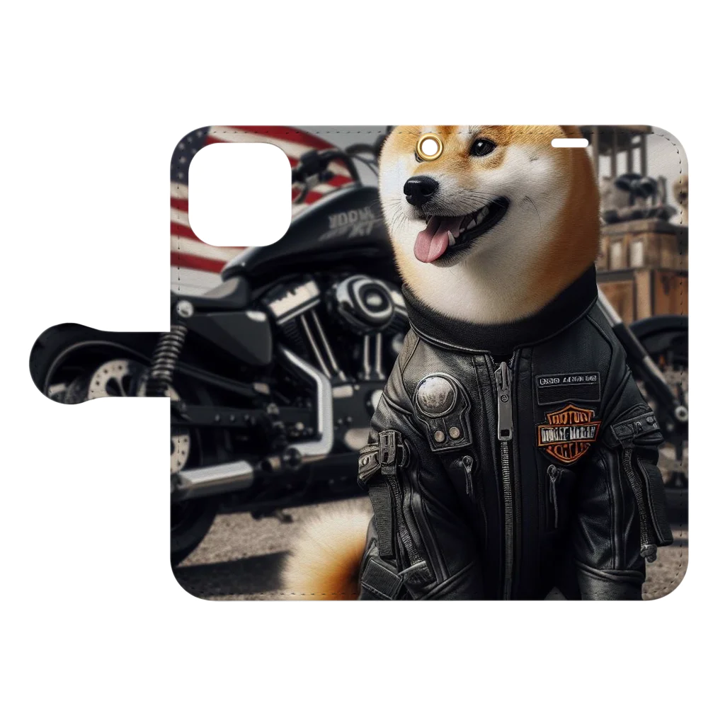 ANTARESのアメリカンライダー柴犬 Book-Style Smartphone Case:Opened (outside)