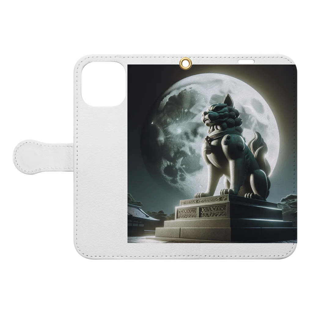 kenken-kenkenショップの月夜の狛犬 Book-Style Smartphone Case:Opened (outside)