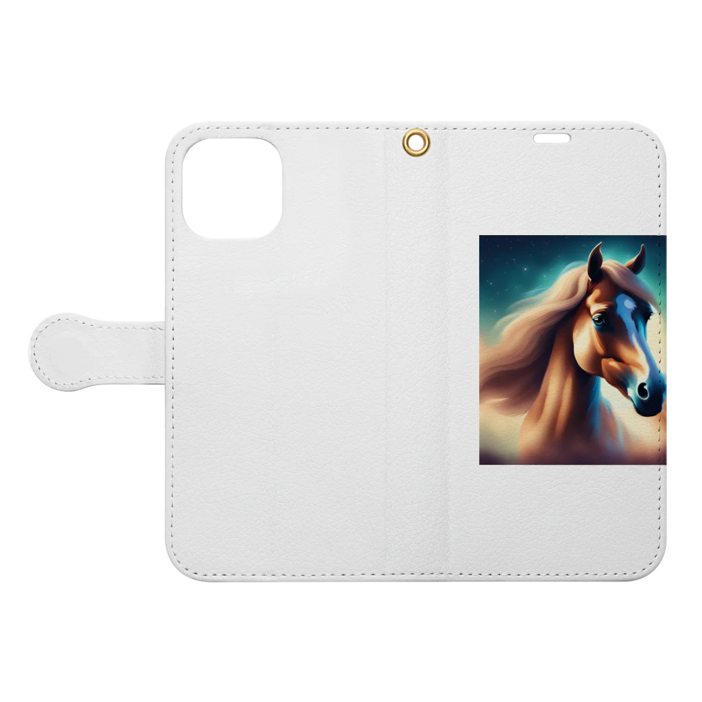 cute animal worldのお馬さんワールド Book-Style Smartphone Case:Opened (outside)