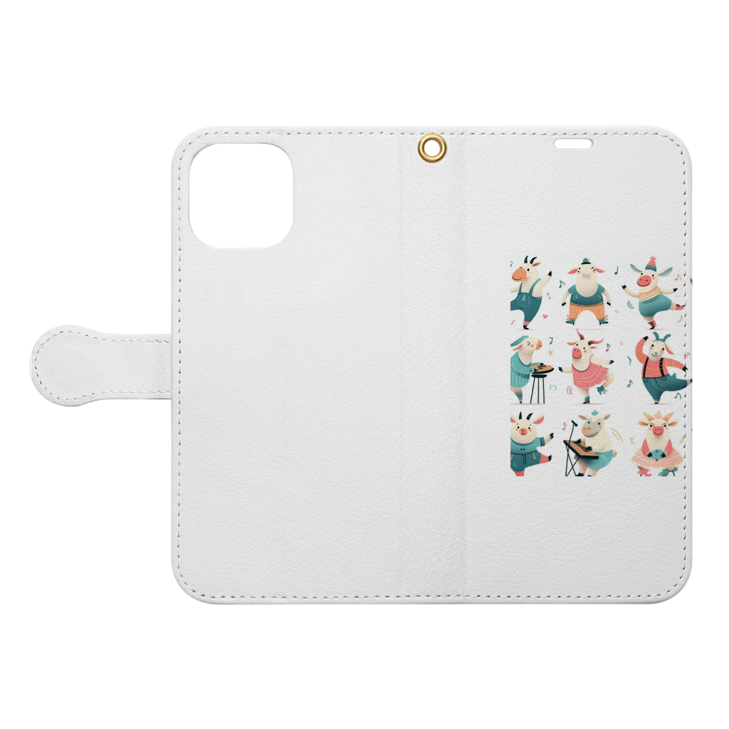 音楽ルー106の踊る動物 Book-Style Smartphone Case:Opened (outside)