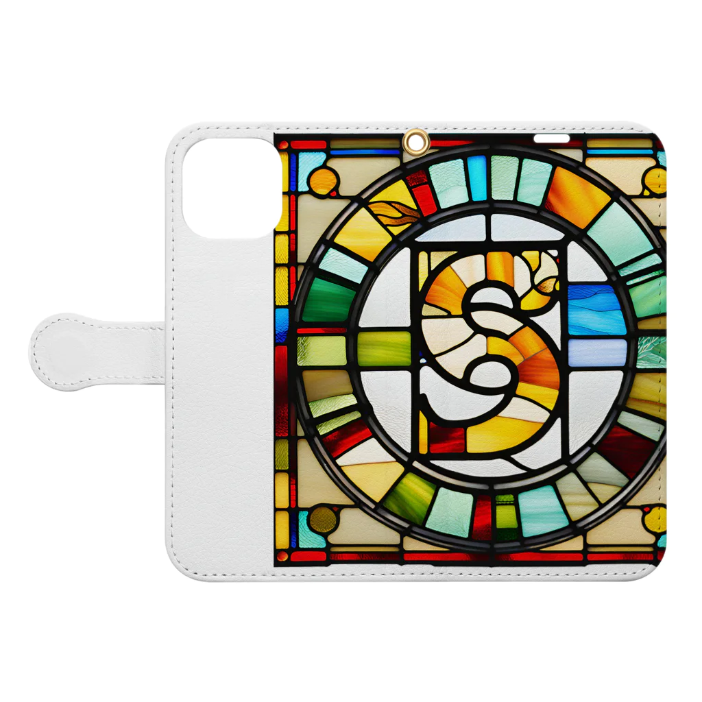 alphabet stained glassのstained glass S 手帳型スマホケースを開いた場合(外側)