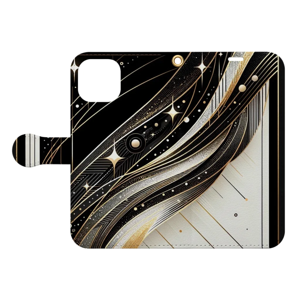 Black_White_Goldの流れ星 Book-Style Smartphone Case:Opened (outside)