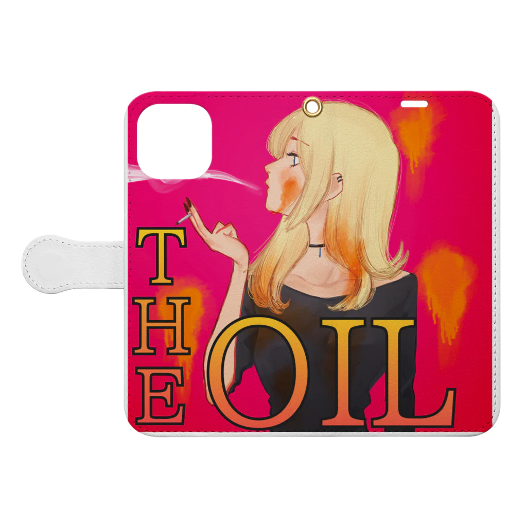 POTEL-SISのTHE OIL （ジ・オイル）グッズ 手帳型スマホケースを開いた場合(外側)