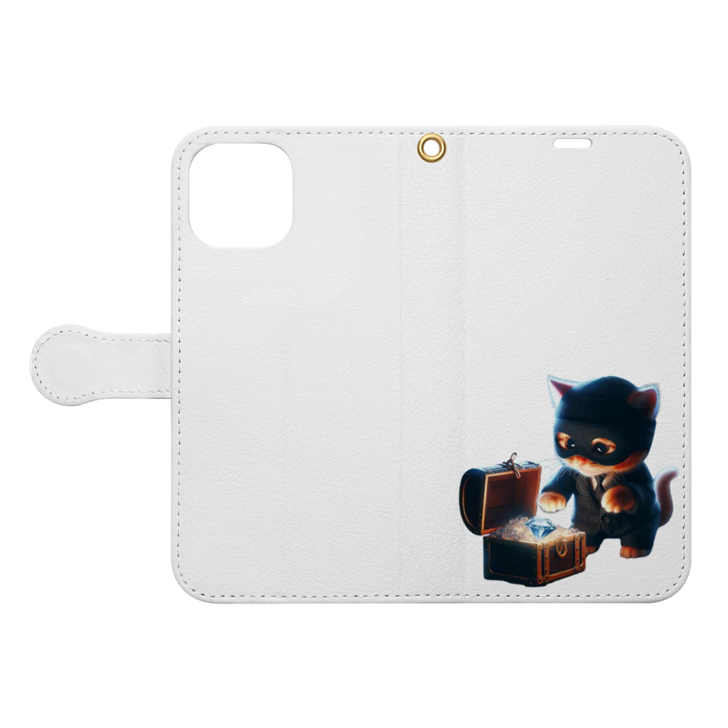 taki・ショップの猫　泥棒 Book-Style Smartphone Case:Opened (outside)