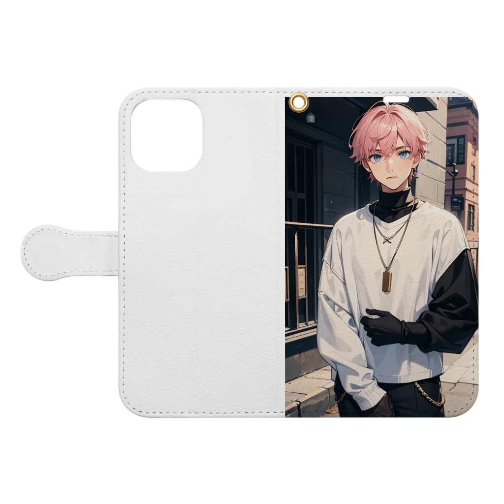 にこにこイケメンファクトリーの桜木ハルト　"シャーベット・スプラッシュ・イケメン・コレクション！！" Book-Style Smartphone Case:Opened (outside)