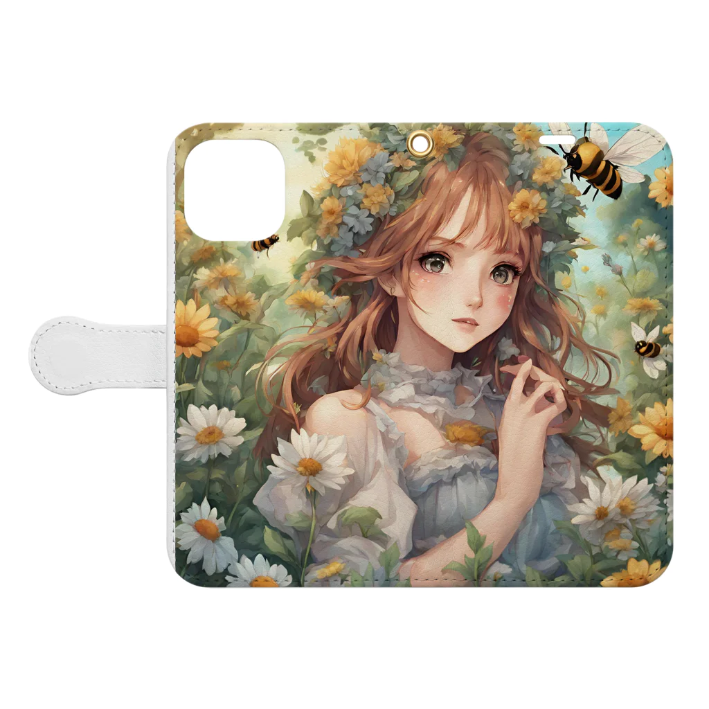 プリンゴブリンの魅惑の庭園ミツバチ子さん Book-Style Smartphone Case:Opened (outside)