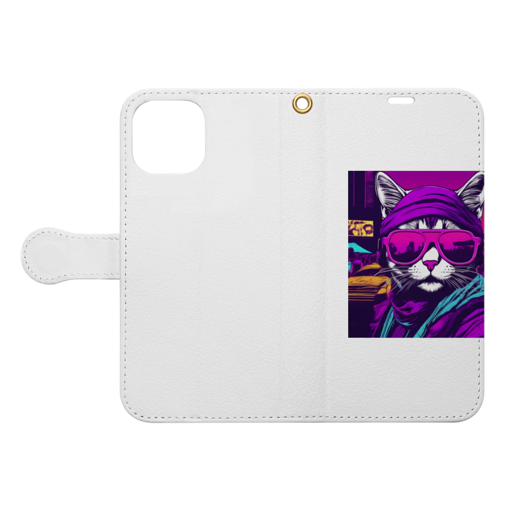 jujumarucatのROCKYCAT　サングラス２ Book-Style Smartphone Case:Opened (outside)