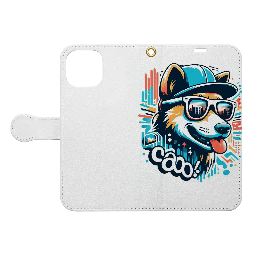 Design HarborのCool Dog 手帳型スマホケースを開いた場合(外側)