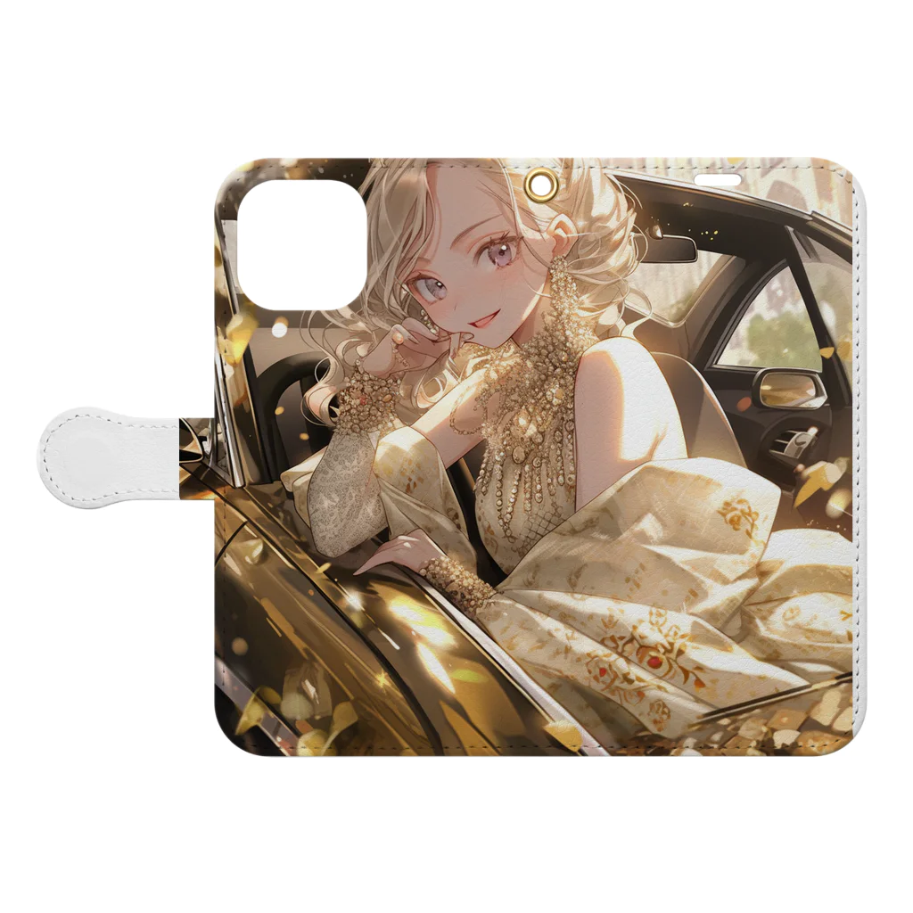 AQUAMETAVERSEのゴールドオープンカー sanae 2074 Book-Style Smartphone Case:Opened (outside)