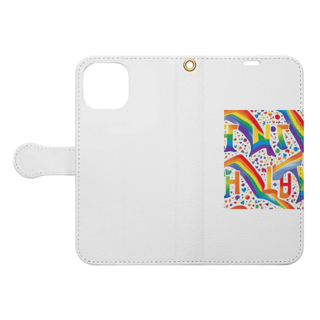 Happy　Rainbow　Flagのレインボーフラッグ Book-Style Smartphone Case:Opened (outside)