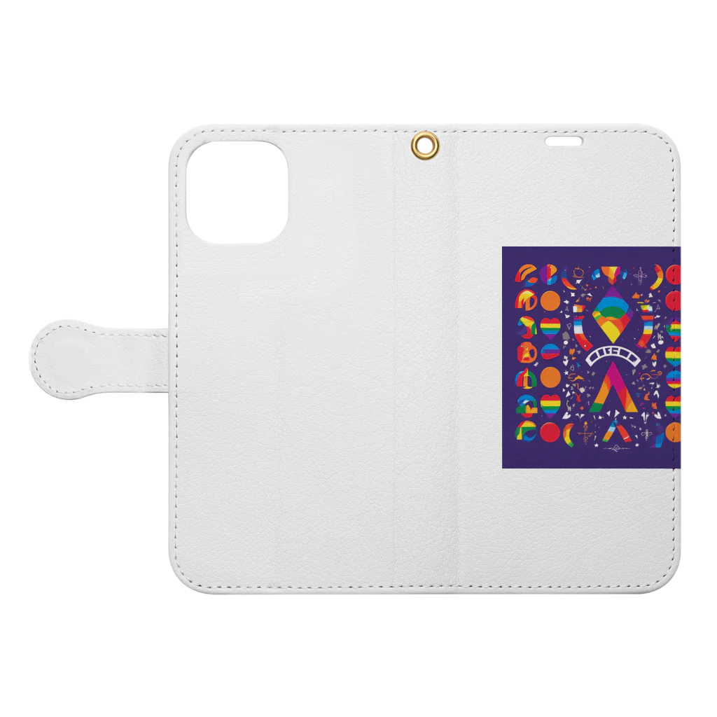 Happy　Rainbow　Flagのレインボーフラッグ Book-Style Smartphone Case:Opened (outside)