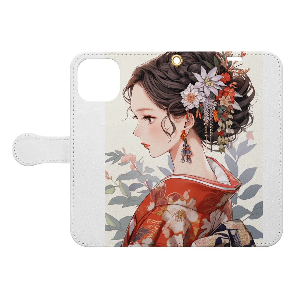 AQUAMETAVERSEの和服姿の女性　sanae 2074 Book-Style Smartphone Case:Opened (outside)