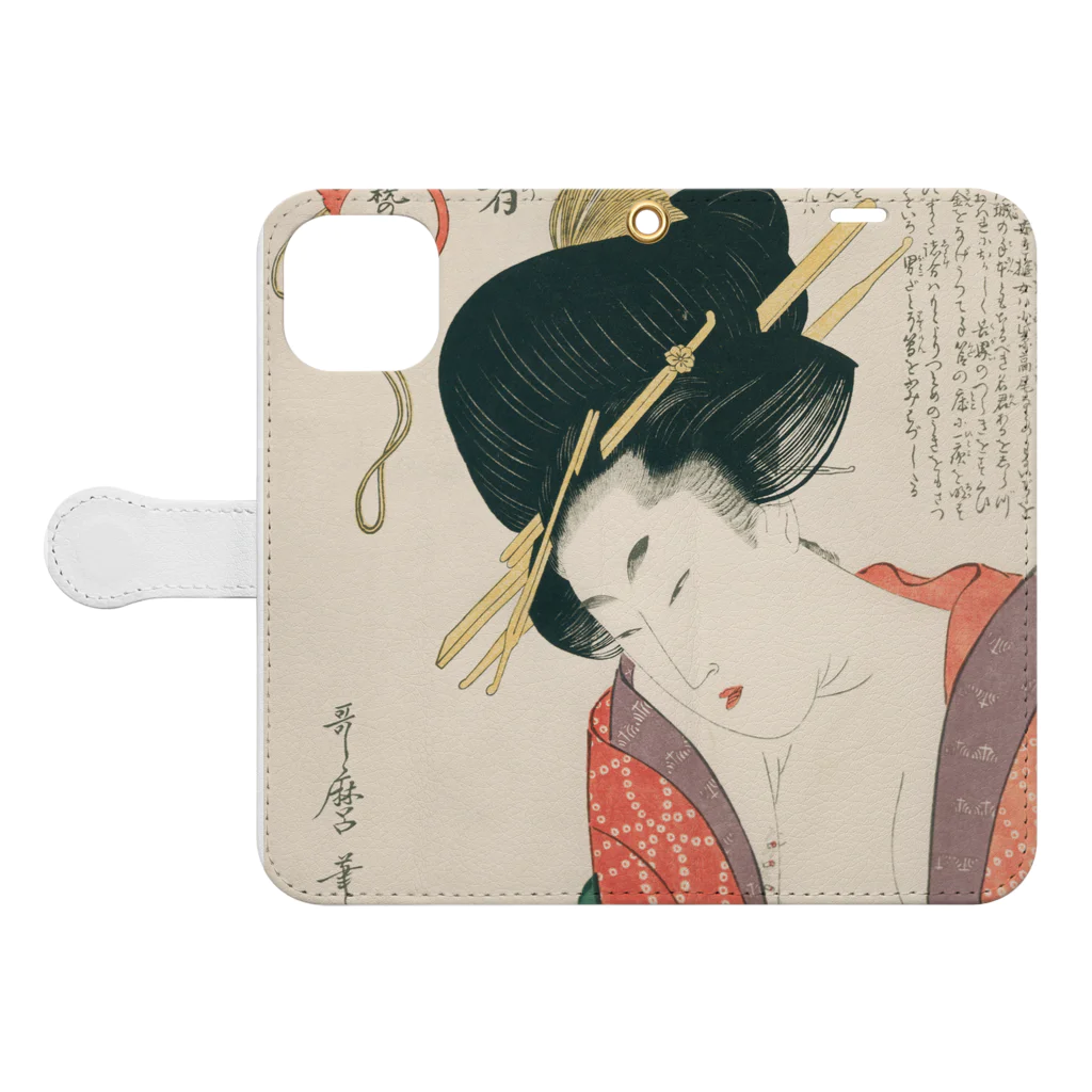 寿めでたや(ukiyoe)の浮世絵：喜多川歌麿_＜教訓親の目鑑＞ Book-Style Smartphone Case:Opened (outside)