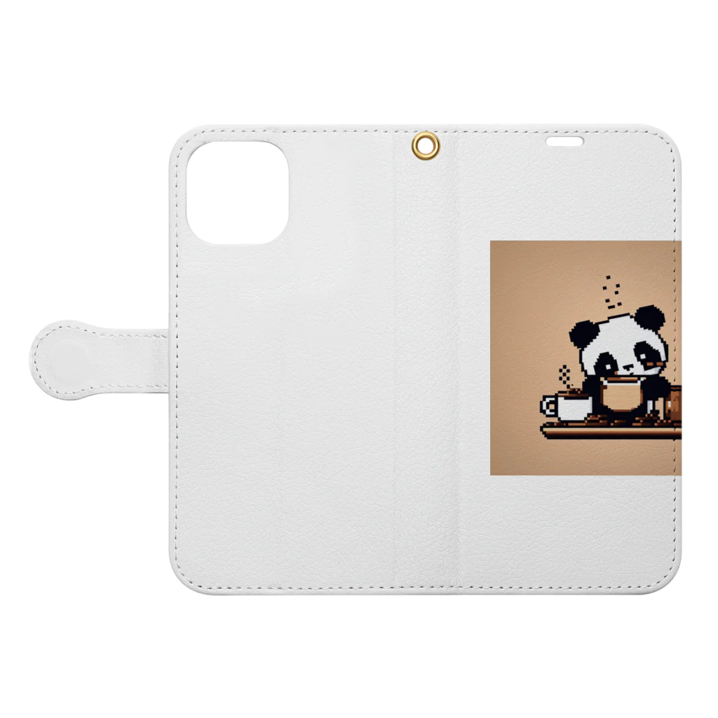 necco0822のコーヒー焙煎をするパンダ Book-Style Smartphone Case:Opened (outside)