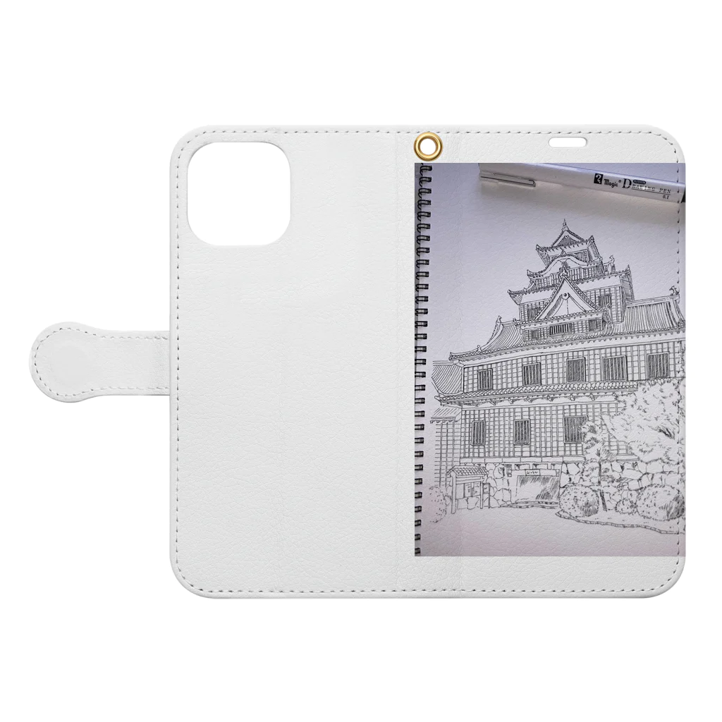 OASIS TOWNの岡山城ペンアート Book-Style Smartphone Case:Opened (outside)