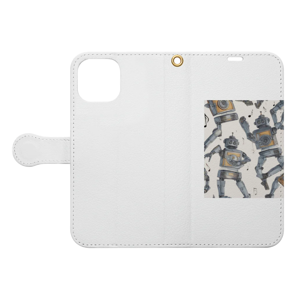 d-design-labのdancing robots Book-Style Smartphone Case:Opened (outside)