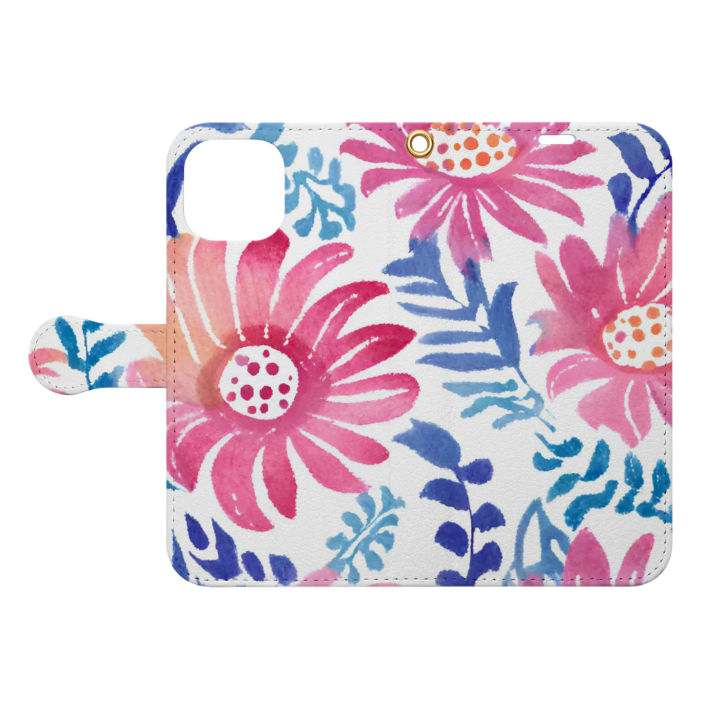 OkometoOmochiの花柄.b Book-Style Smartphone Case:Opened (outside)