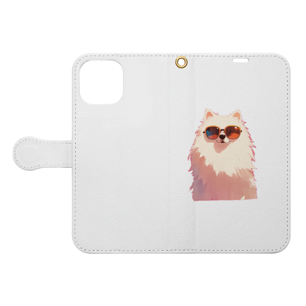 AQUAMETAVERSEのサングラスをかけた、かわいい犬 Marsa 106 Book-Style Smartphone Case:Opened (outside)