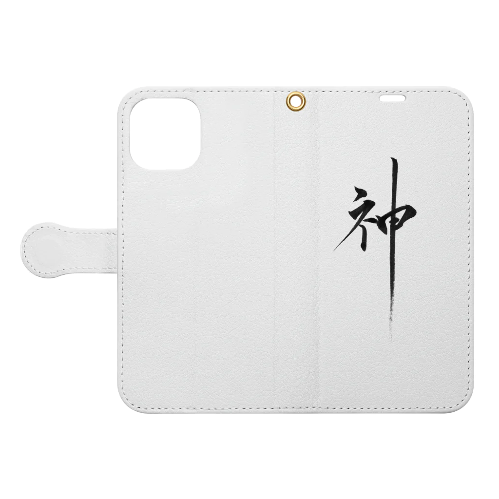 ZEN筆の書道アート「神」 Book-Style Smartphone Case:Opened (outside)