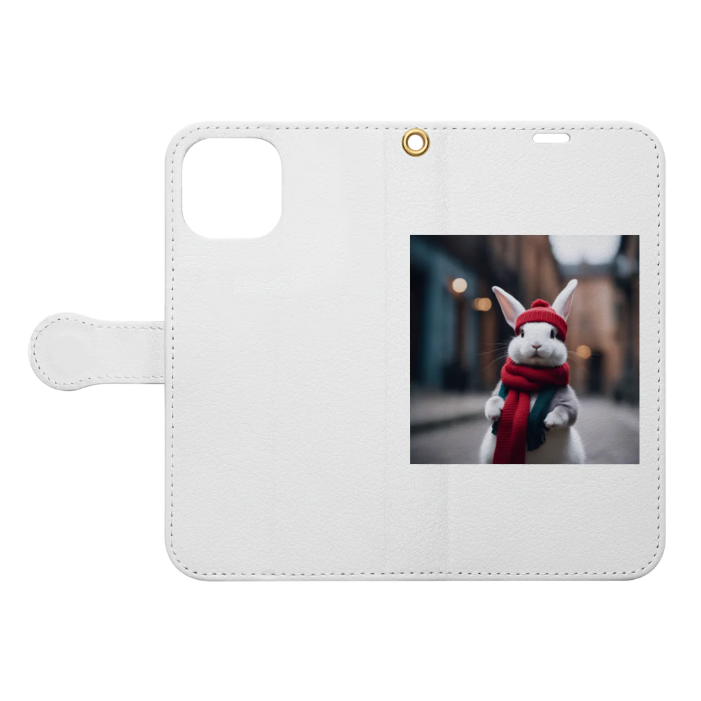 MINIMINI0405の街うさぎ Book-Style Smartphone Case:Opened (outside)