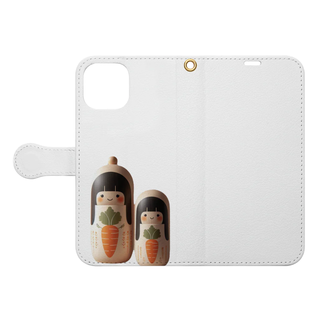 itanki3のにんじんこけし Book-Style Smartphone Case:Opened (outside)