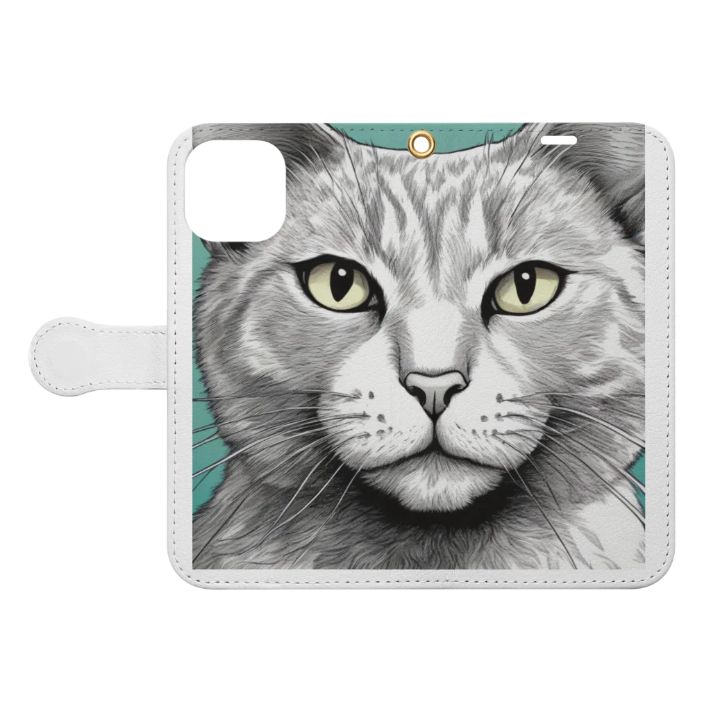 にゃんこーねこのドアップ猫 Book-Style Smartphone Case:Opened (outside)