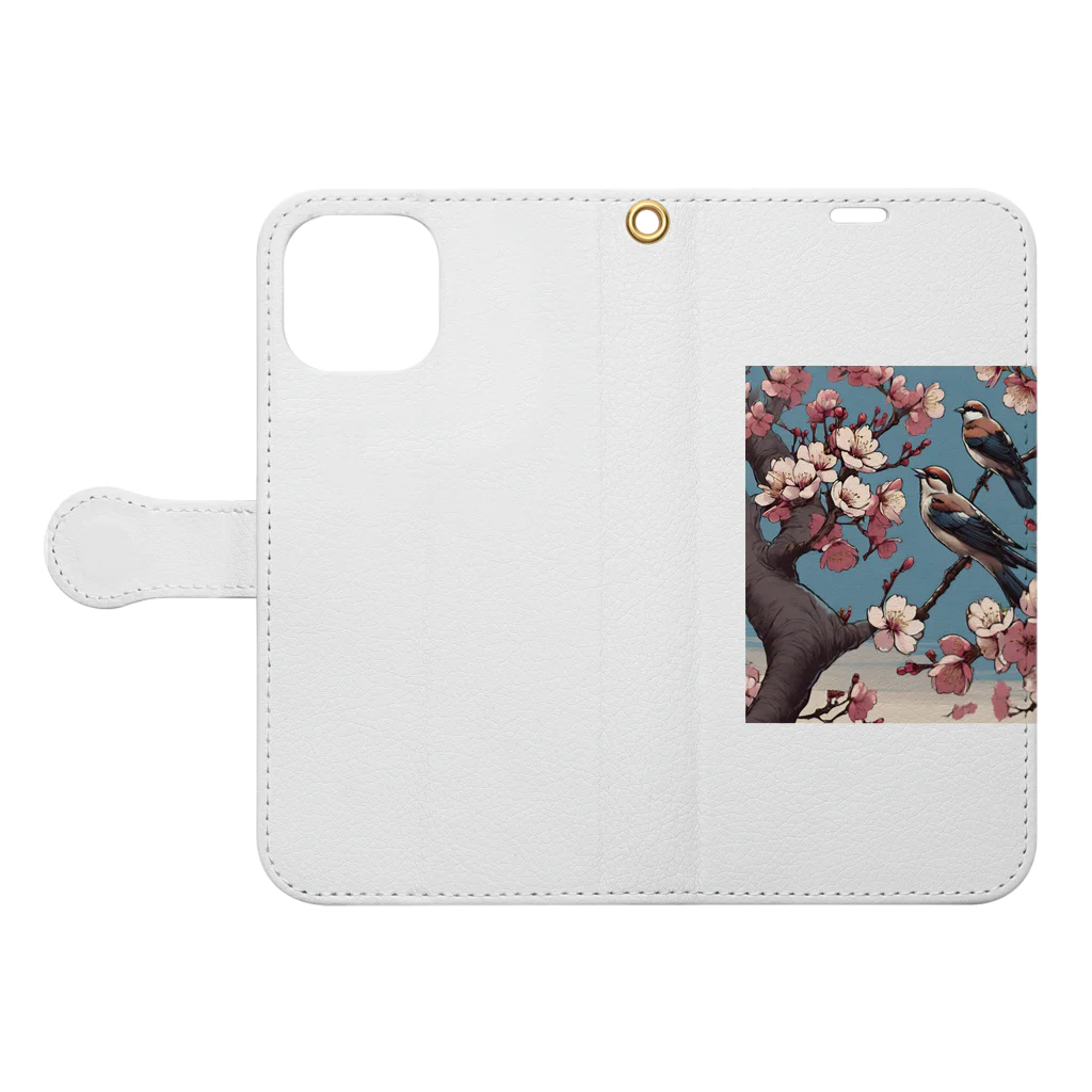 ウェブエンパイアの桜と雀（Cherry blossom & sparrow)  01 Book-Style Smartphone Case:Opened (outside)