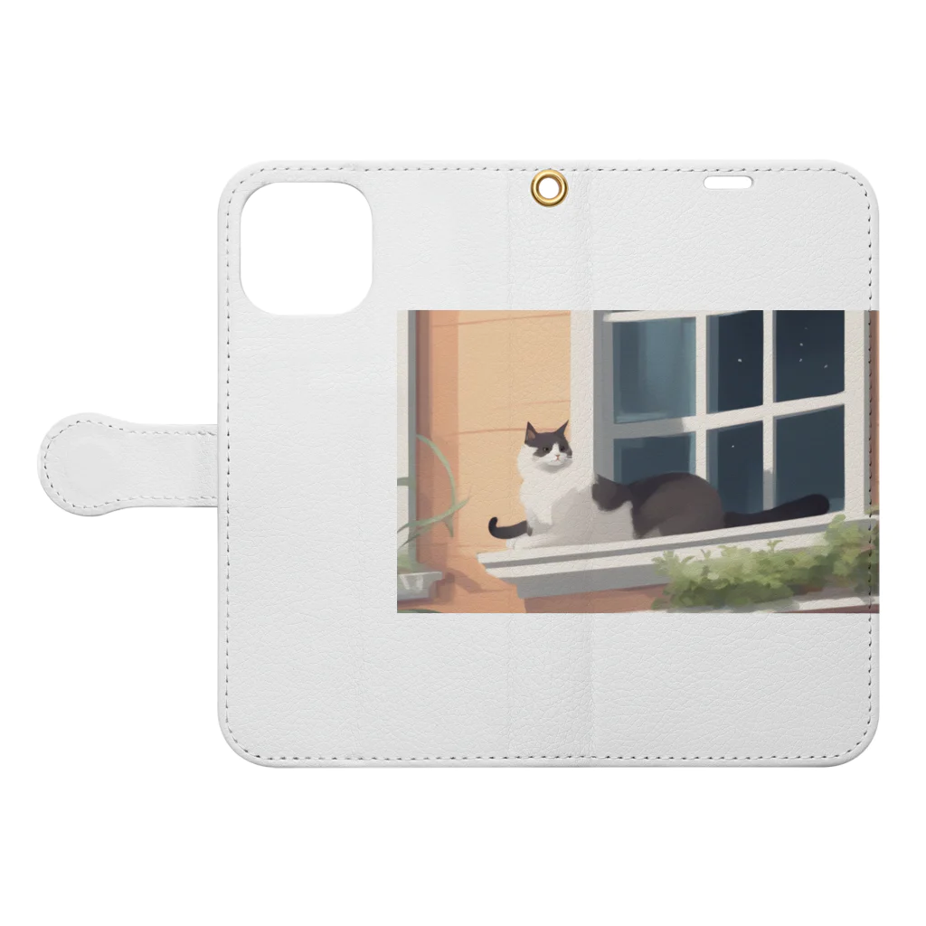 nekozou1986の窓際猫 Book-Style Smartphone Case:Opened (outside)