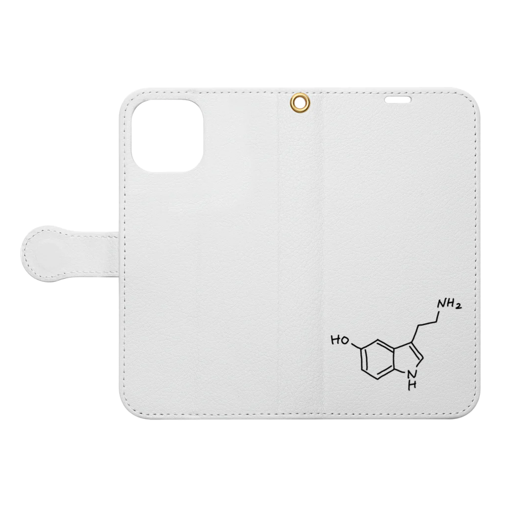 シンプルなケミカルたち。の精神安定 セロトニン（ブラック）Serotonin（Black） Book-Style Smartphone Case:Opened (outside)