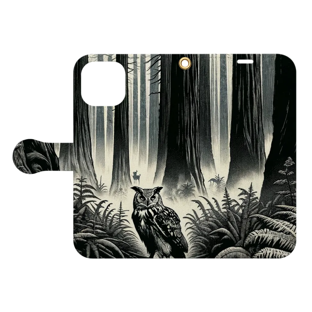 kotpopのOwl in the forest Book-Style Smartphone Case:Opened (outside)