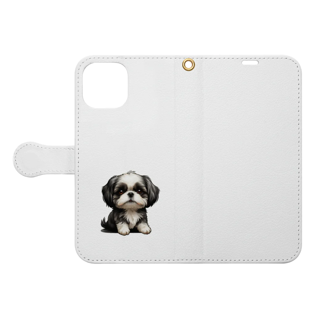 Shih Tzu Fanのシーズー（黒／白） Book-Style Smartphone Case:Opened (outside)