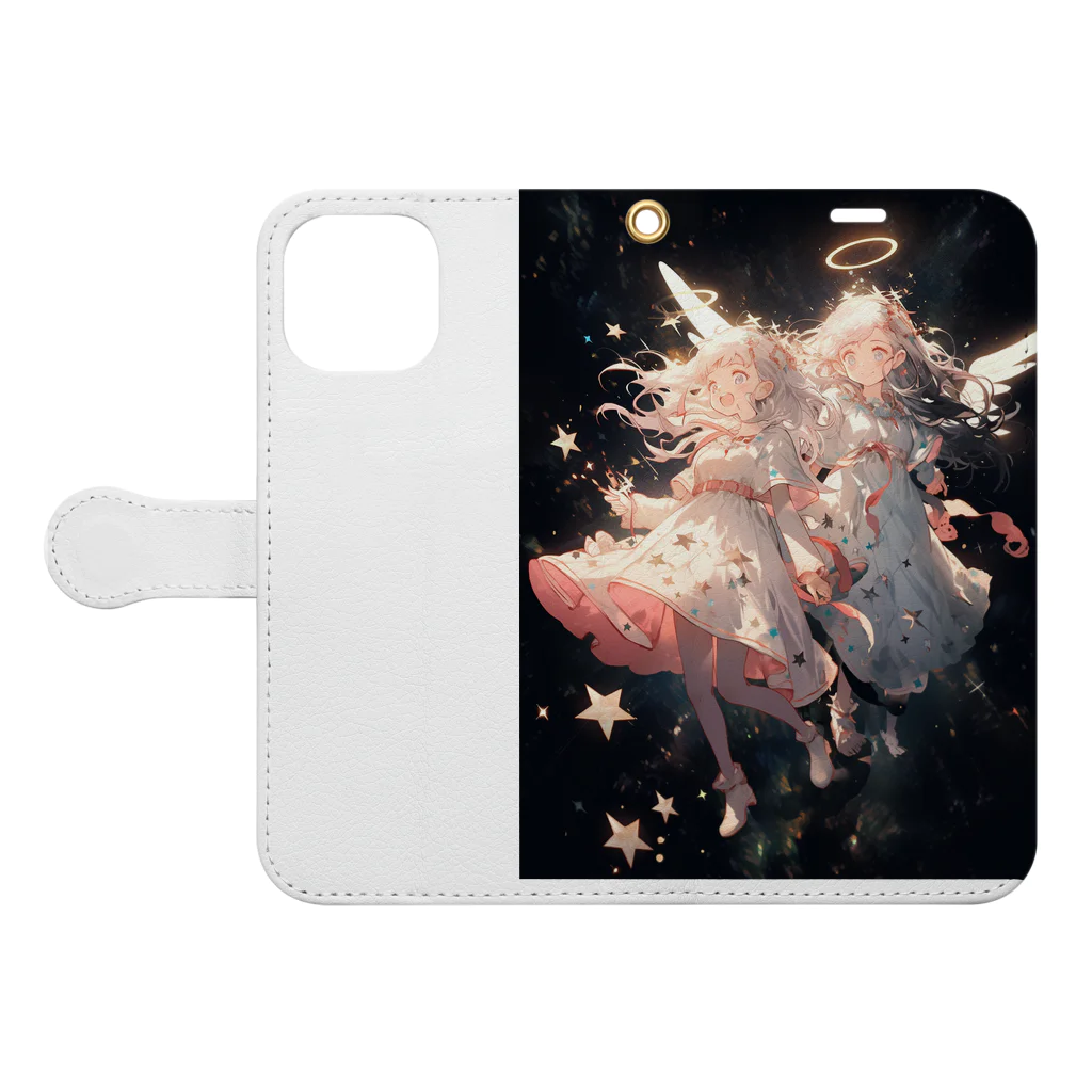 AQUAMETAVERSEのワクワクしながら宇宙の外に旅立つ天使たち アメジスト 2846 Book-Style Smartphone Case:Opened (outside)