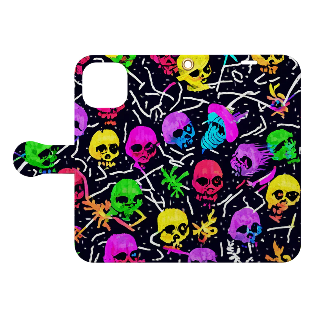 MEGROOVEのドクロいっぱい💀 Book-Style Smartphone Case:Opened (outside)