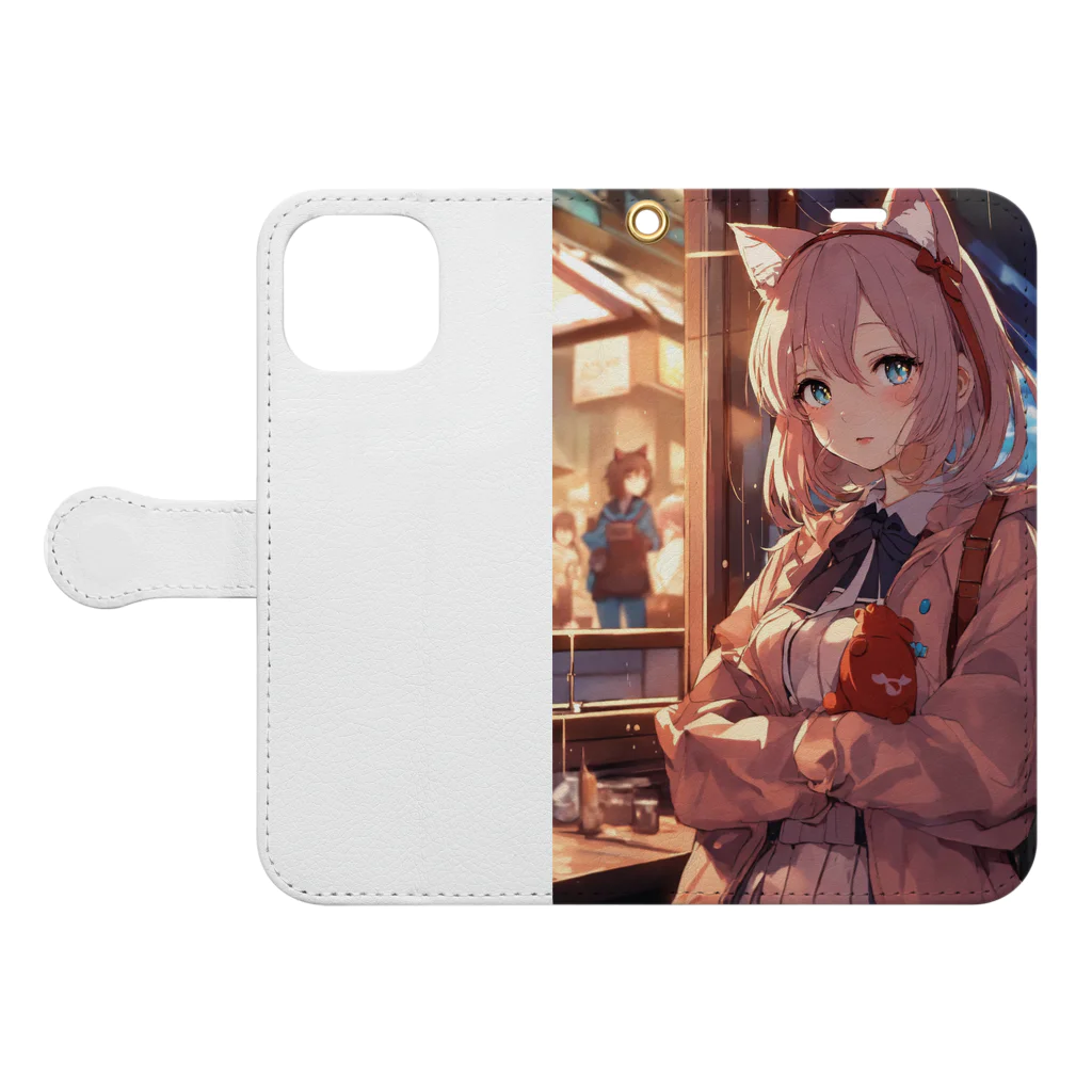 AI美女の館の二次元の女の子 Book-Style Smartphone Case:Opened (outside)